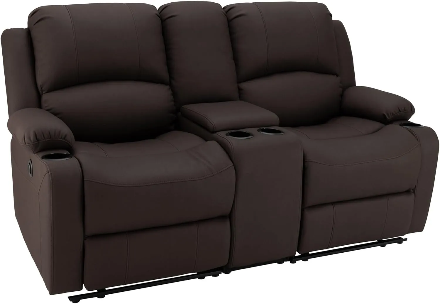 67" Wall Hugger Reclining | RV Theater Seats | Double Recliner RV Sofa & Console | RV Couch | RV Theater Seating | RV Furniture (Powered, Chocolate)