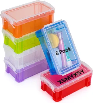 6Pack Colorful small plastic containers, 5.3" X 3.0" X 2.0" Stackable Mini Storage Box with Lid, Clear Organizer Container for Jewelry Beads Small Crafts Items Accessories Reusable & Stackab