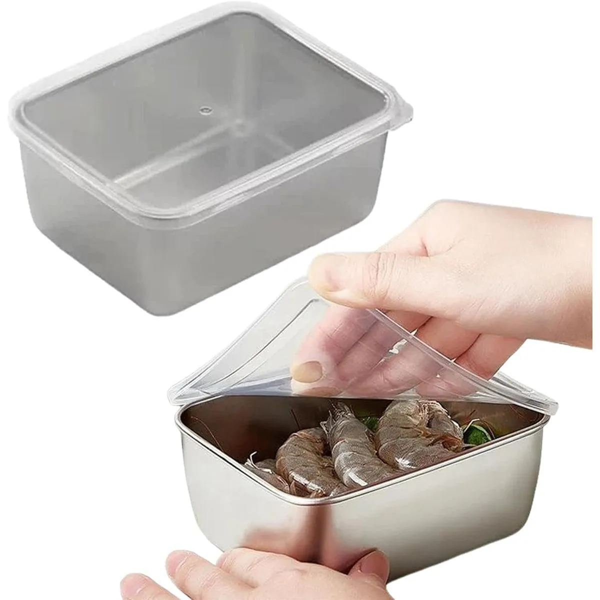 6pcs Stainless Steel Food Storage Box Refrigerator Crisper Rectangle Container
