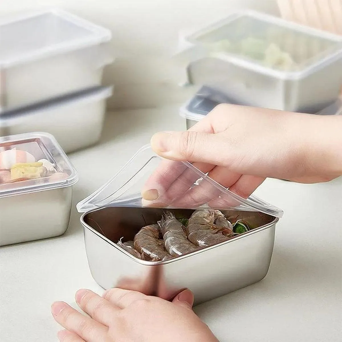 6pcs Stainless Steel Food Storage Box Refrigerator Crisper Rectangle Container