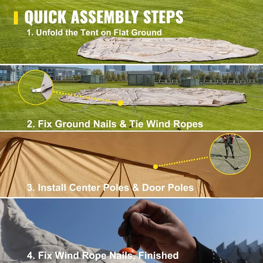 8-12 People Bell Tent Canvas Yurt Tents Canvas/900D Oxford Cloth Tent for Camping Family Tent for Activities Weddings
