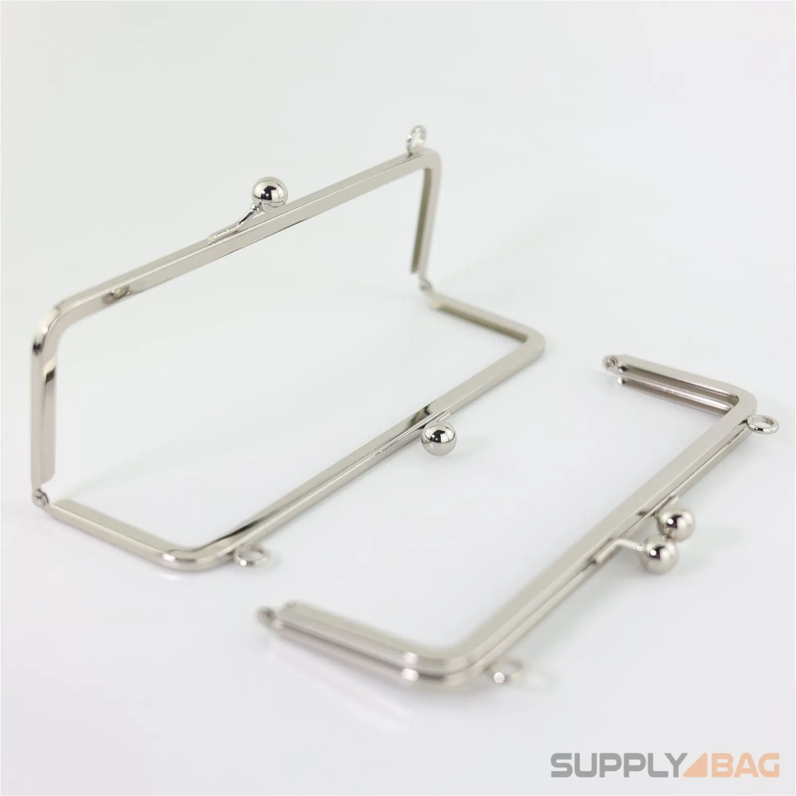 8 3/4 x 2 3/4 inch - Large Silver Clutch Frame with Chain Loops Atop