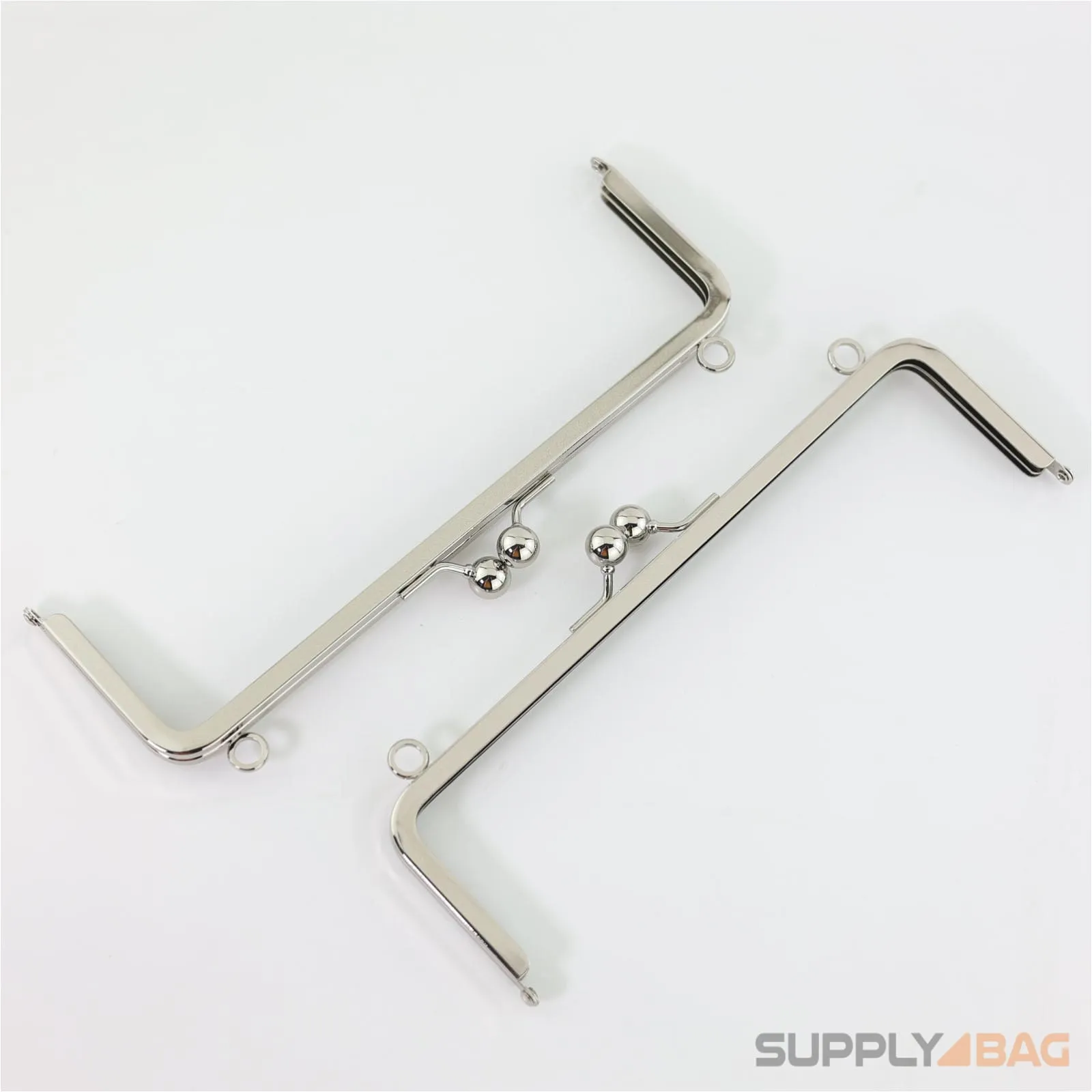 8 3/4 x 2 3/4 inch - Large Silver Clutch Frame with Chain Loops Atop