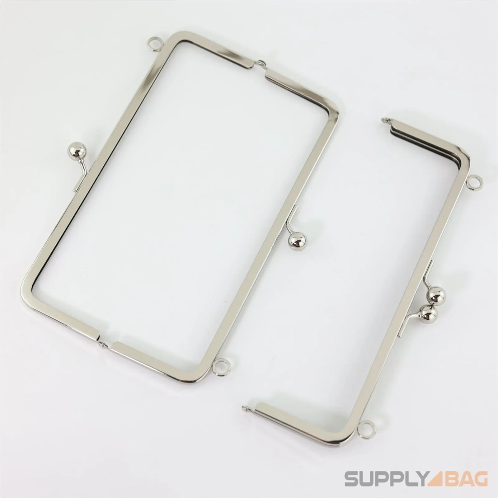 8 3/4 x 2 3/4 inch - Large Silver Clutch Frame with Chain Loops Atop