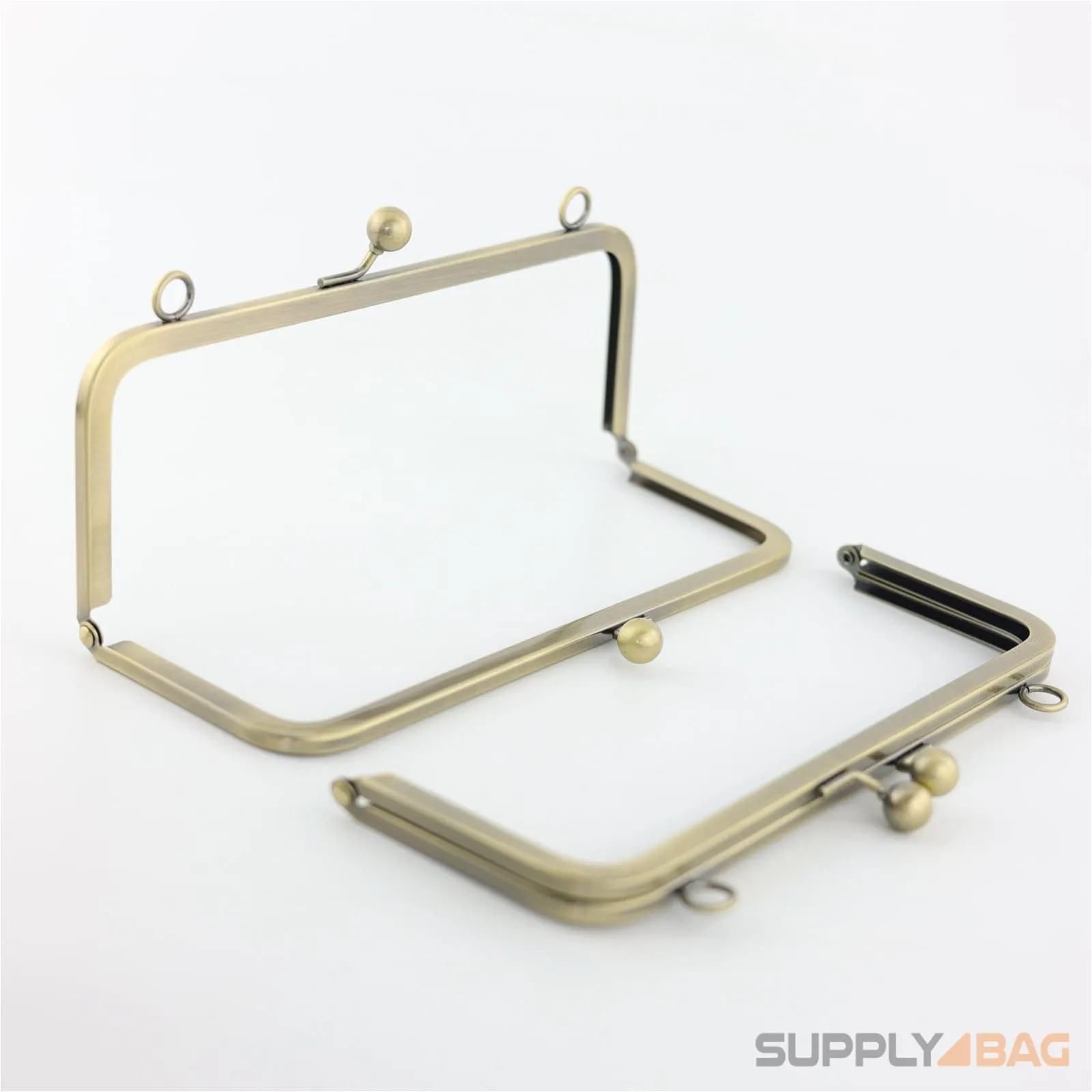 8 3/4 x 3 1/4 inch - Large Antique Brass Clutch Frame with Chain Loops Atop