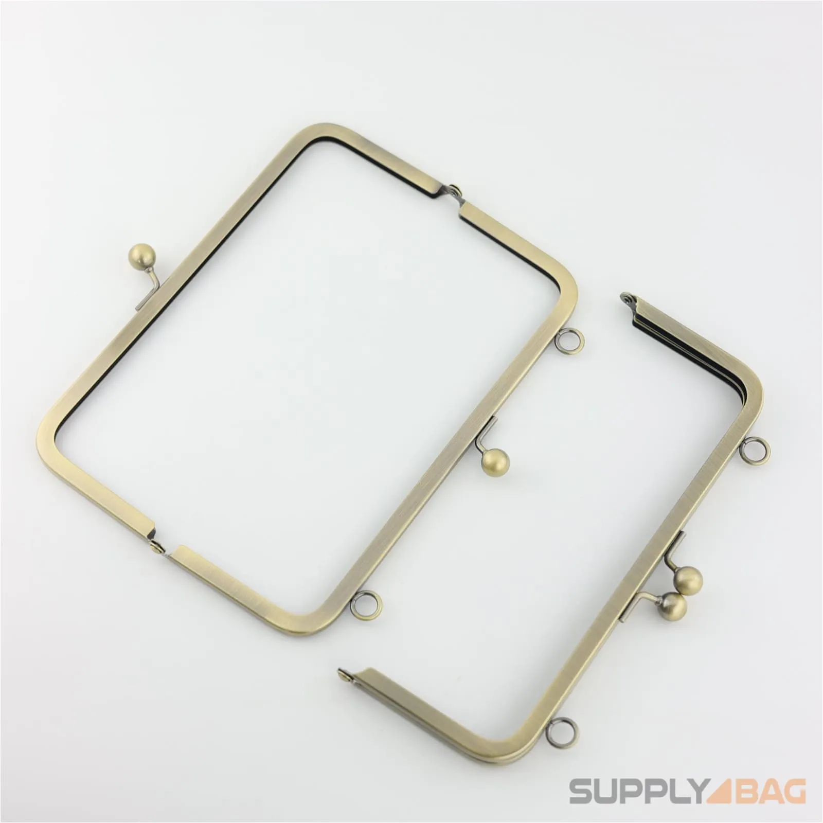 8 3/4 x 3 1/4 inch - Large Antique Brass Clutch Frame with Chain Loops Atop
