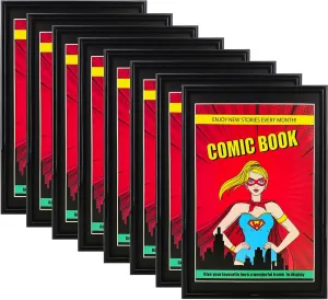 8 Pack, Comic Book Frame with Black Mat, UV Protection, Fits Current and Standard Size Comic up to 6 3/4" x 10 1/4", Fits Comic Book Bags and Sleeves, Wall or Tabletop Display