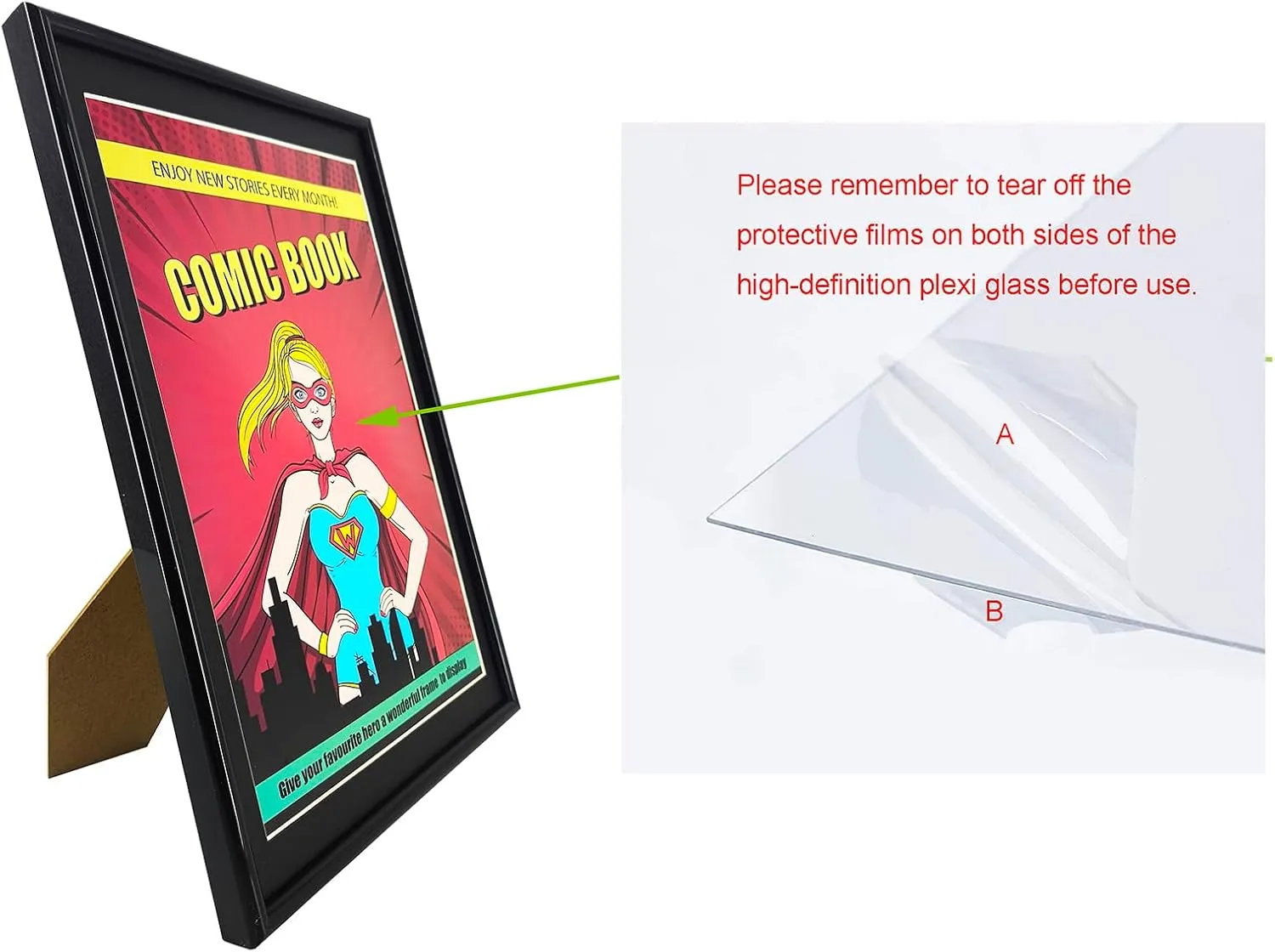 8 Pack, Comic Book Frame with Black Mat, UV Protection, Fits Current and Standard Size Comic up to 6 3/4" x 10 1/4", Fits Comic Book Bags and Sleeves, Wall or Tabletop Display