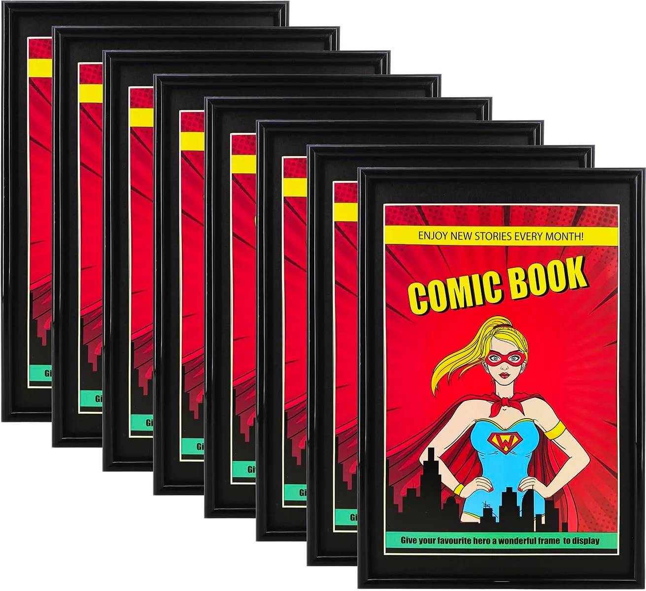 8 Pack, Comic Book Frame with Black Mat, UV Protection, Fits Current and Standard Size Comic up to 6 3/4" x 10 1/4", Fits Comic Book Bags and Sleeves, Wall or Tabletop Display