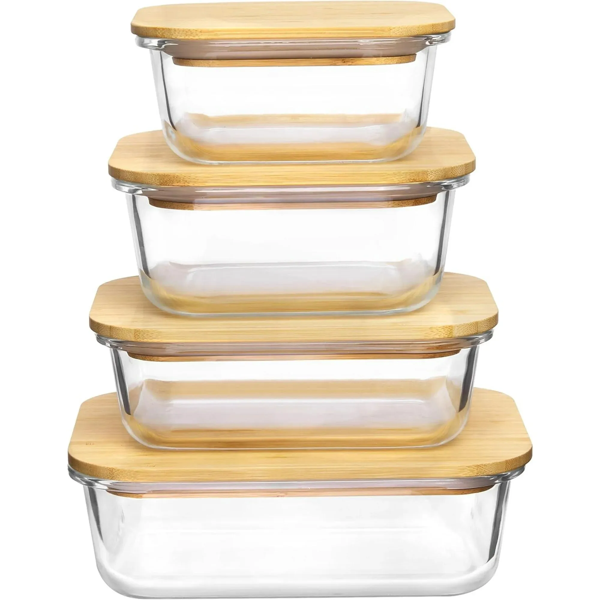 8 Pcs Glass Food Storage Containers with Bamboo Lids, Meal Prep Glass Containers Bento Lunch Box, Safe for Microwave, Oven, Freezer and Dishwasher, BPA Free
