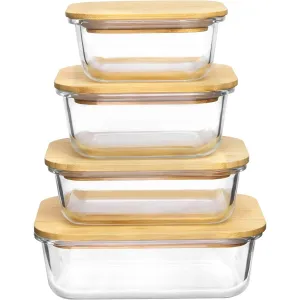 8 Pcs Glass Food Storage Containers with Bamboo Lids, Meal Prep Glass Containers Bento Lunch Box, Safe for Microwave, Oven, Freezer and Dishwasher, BPA Free
