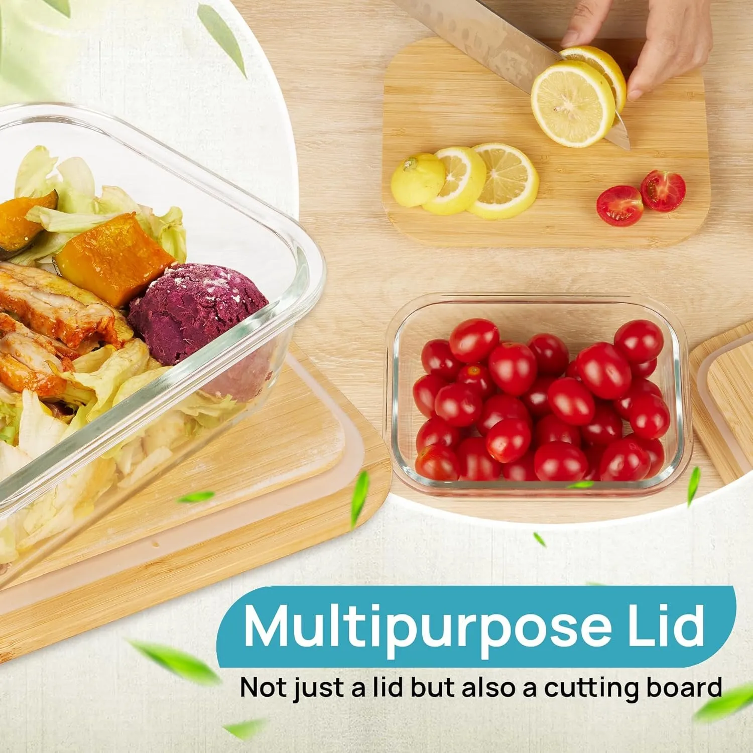 8 Pcs Glass Food Storage Containers with Bamboo Lids, Meal Prep Glass Containers Bento Lunch Box, Safe for Microwave, Oven, Freezer and Dishwasher, BPA Free
