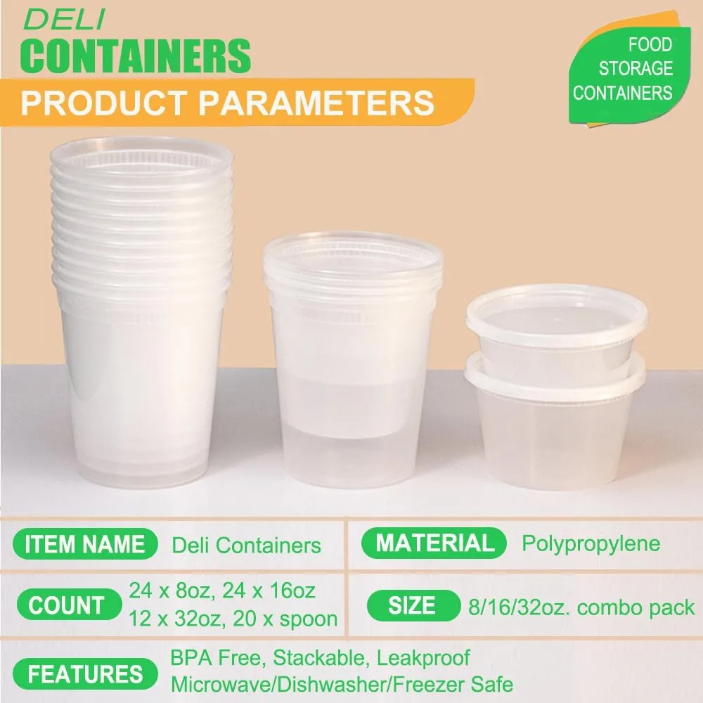 [80 Combo Sets] Food Storage Containers with Lids, 8oz, 16oz, 32oz Plastic Deli Containers with Lids Freezer Storage Containers, BPA Free Leakproof, Microwave | Dishwasher | Freezer Safe