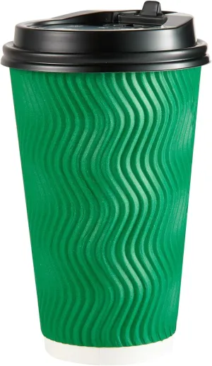 80 Count 16 OZ Coffee Cups with Lids, Insulated Ripple Wall Paper Hot Coffee Paper Cups for Hot Drinks
