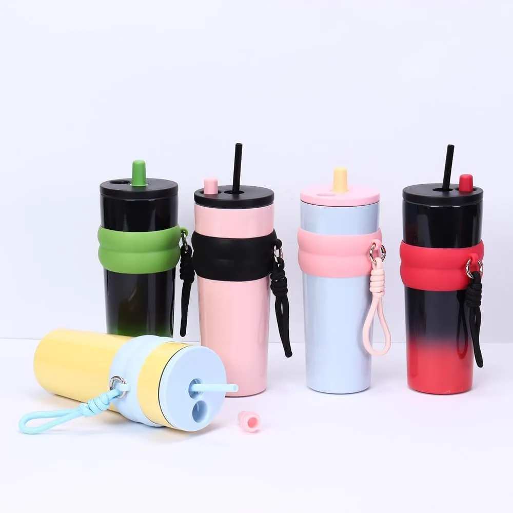 800ml Large Capacity 304 Stainless Steel Insulated Water Bottle, Portable Outdoor Straw Cup, Non-Slip, Leak-Proof, Car Cup (Red&Black 1)
