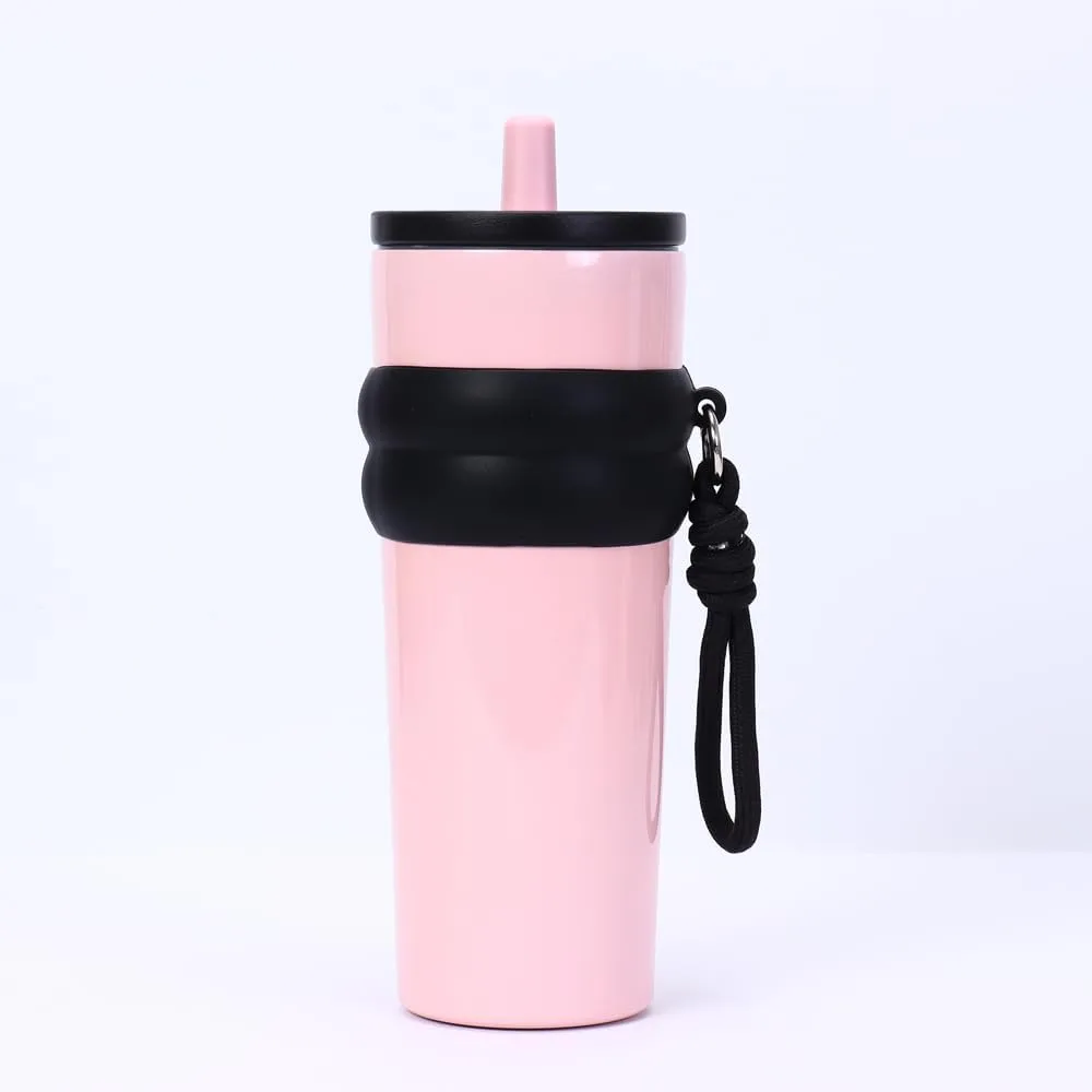800ml Large Capacity 304 Stainless Steel Insulated Water Bottle, Portable Outdoor Straw Cup, Non-Slip, Leak-Proof, Car Cup (Red&Black 1)