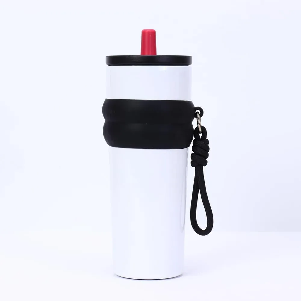 800ml Large Capacity 304 Stainless Steel Insulated Water Bottle, Portable Outdoor Straw Cup, Non-Slip, Leak-Proof, Car Cup (Red&Black 1)