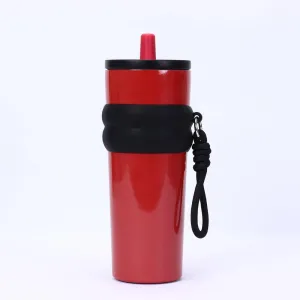 800ml Large Capacity 304 Stainless Steel Insulated Water Bottle, Portable Outdoor Straw Cup, Non-Slip, Leak-Proof, Car Cup (Red&Black 1)