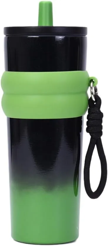 800ml Large Capacity 304 Stainless Steel Insulated Water Bottle, Portable Outdoor Straw Cup, Non-Slip, Leak-Proof, Car Cup (Red&Black 1)