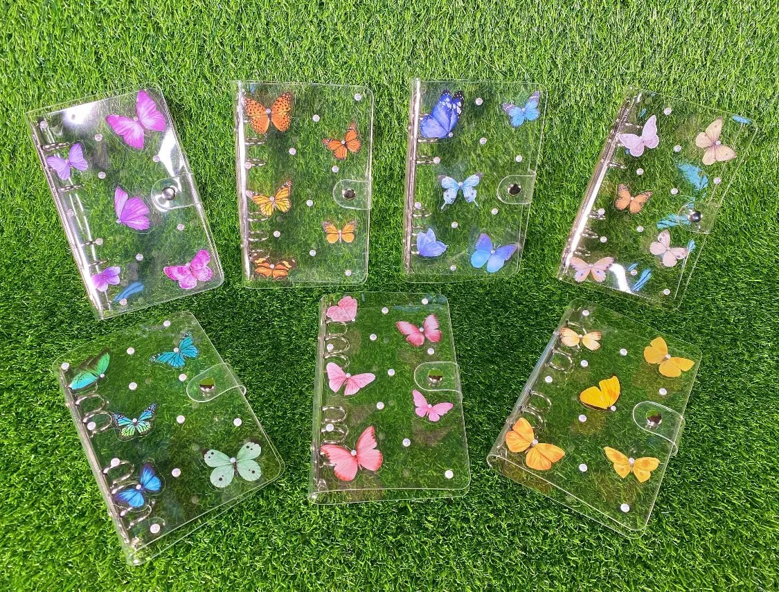 A6 Butterfly Custom Clear PVC Binder with Pearl Accents