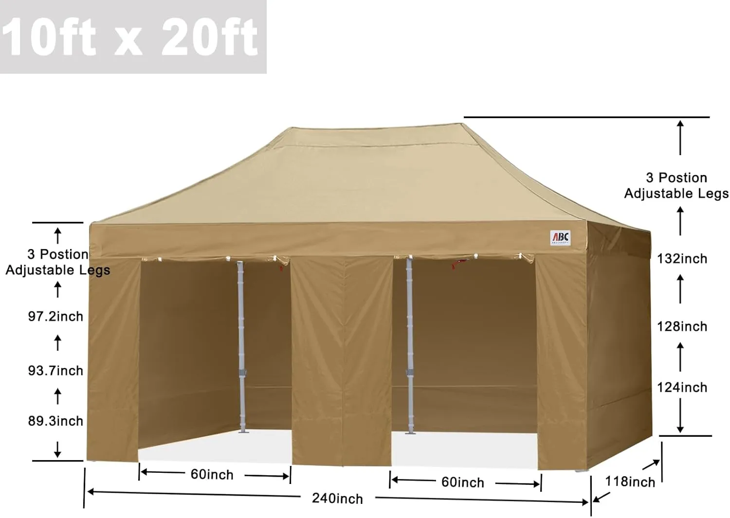 ABCCANOPY Easy Pop Up Canopy Tent with Sidewalls 10X20 Commercial -Series, Beige
