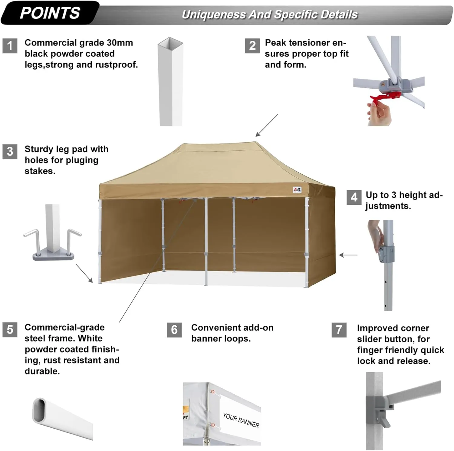 ABCCANOPY Easy Pop Up Canopy Tent with Sidewalls 10X20 Commercial -Series, Beige