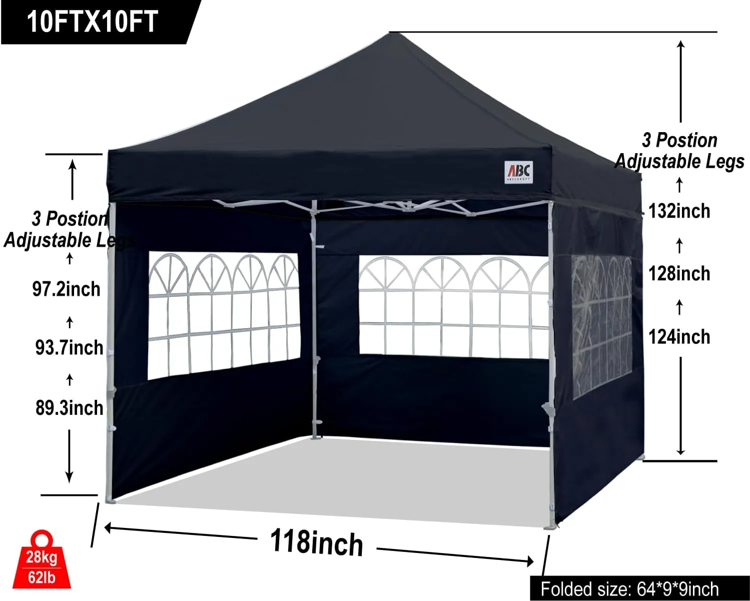 ABCCANOPY Outdoor Winter Gazebo 10x10, Premium Instant Pop Up Canopy Tent with Elegant Church Window,Snow and Rain Protection, Bonus Wheeled Bag,Black
