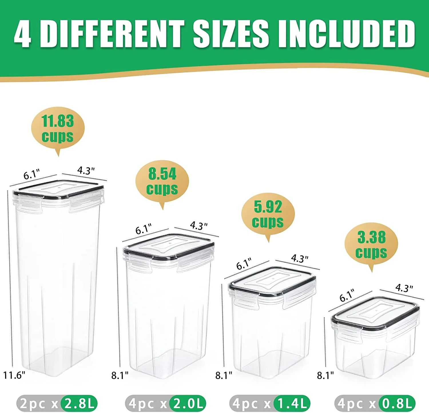 Airtight Food Storage Containers with Lids, 14PC Plastic Cereal Containers Storage for Pantry Organization