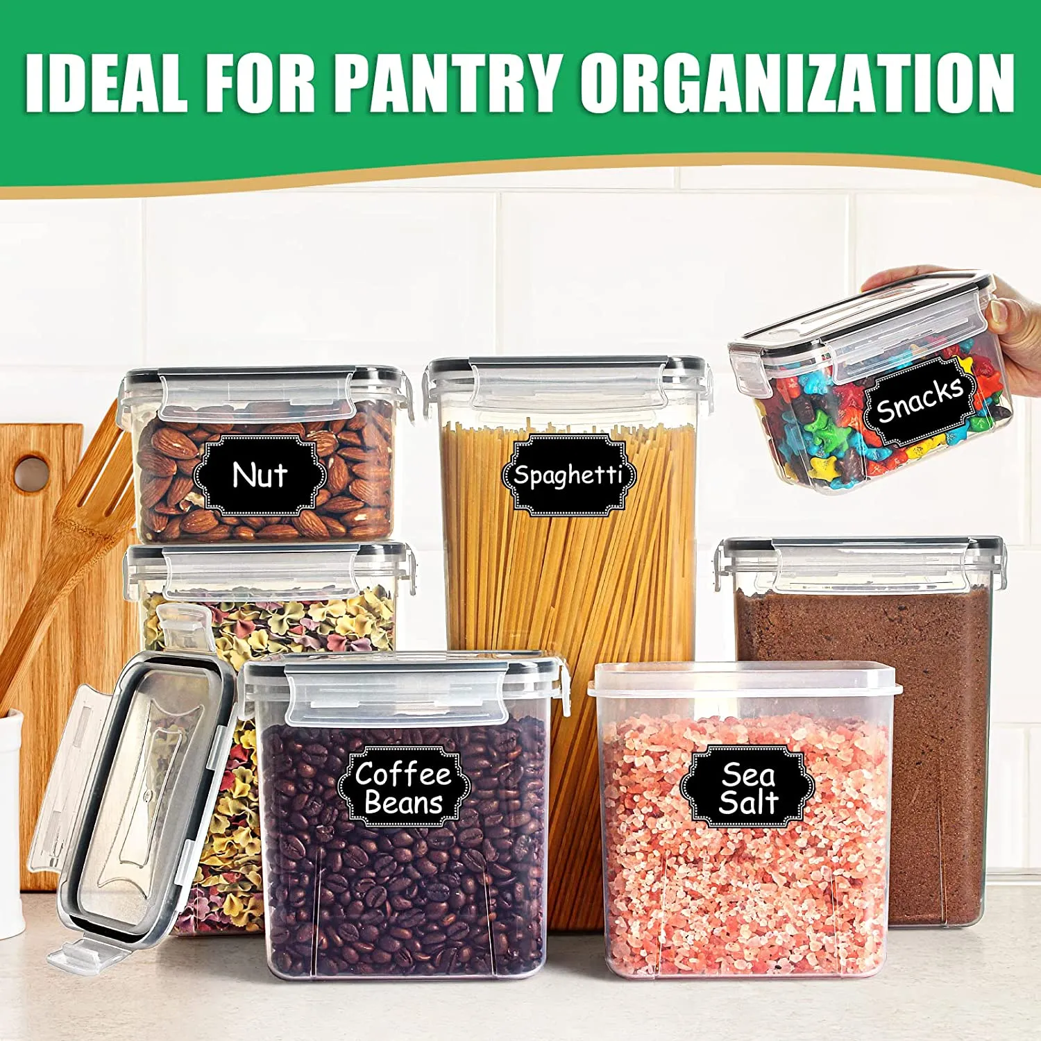 Airtight Food Storage Containers with Lids, 14PC Plastic Cereal Containers Storage for Pantry Organization