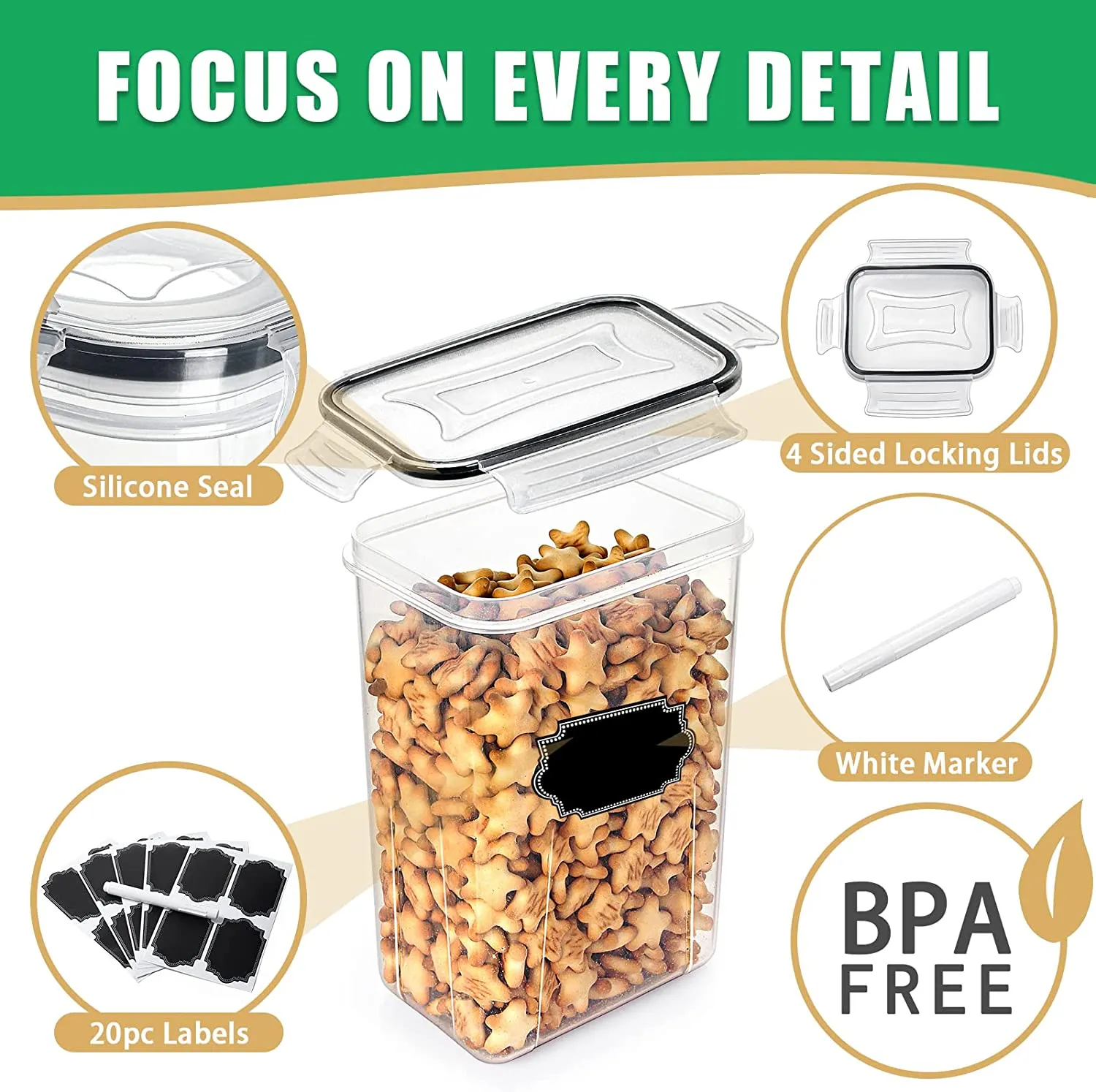 Airtight Food Storage Containers with Lids, 14PC Plastic Cereal Containers Storage for Pantry Organization