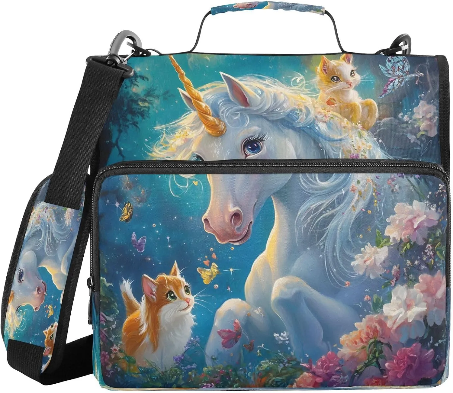 ALAZA Beautiful Unicorn Cat Flowers Travel Duffel Bag for Women Men Sports Gym Bag with Shoe Compartment Tote Weekender Overnight Bag with Wet Pocket for Travel, Gym,Yoga,Swimming