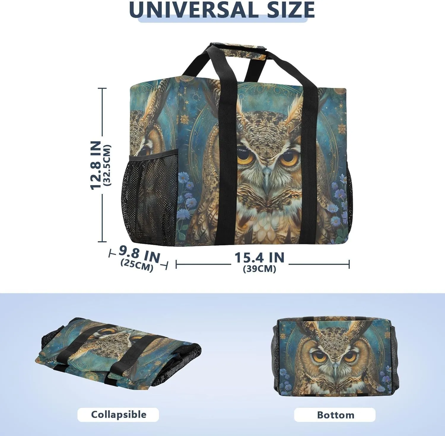 ALAZA Boho Owl Flower Waterproof Beach Tote Bags