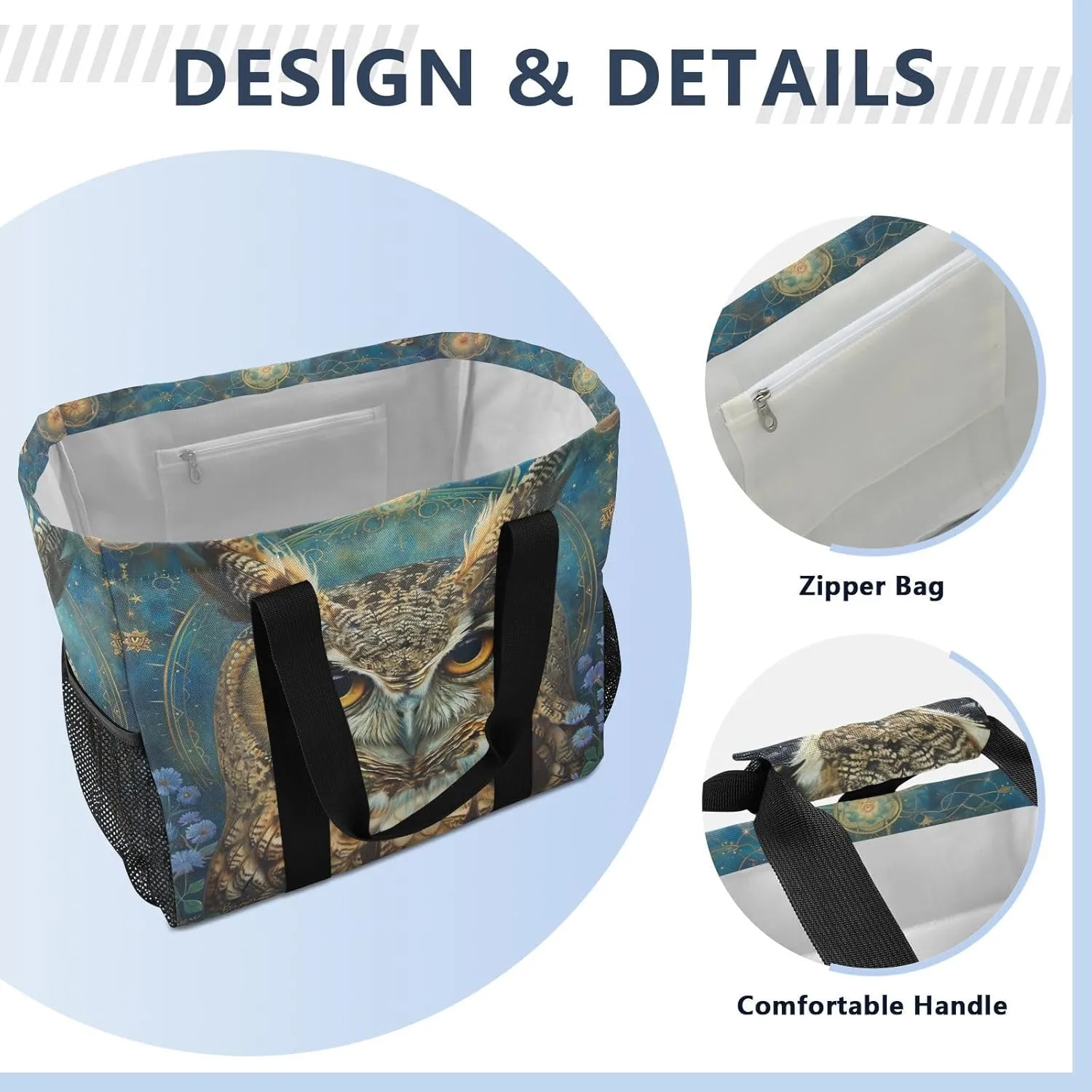 ALAZA Boho Owl Flower Waterproof Beach Tote Bags