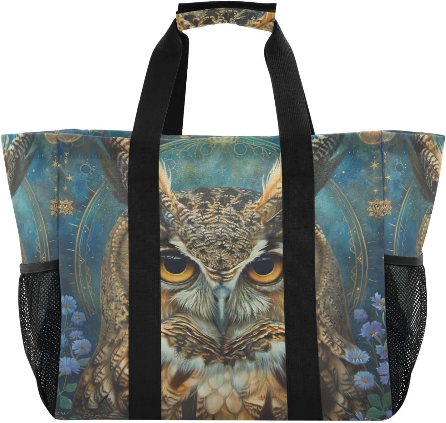 ALAZA Boho Owl Flower Waterproof Beach Tote Bags