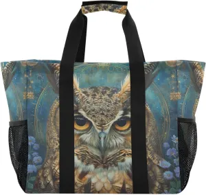 ALAZA Boho Owl Flower Waterproof Beach Tote Bags
