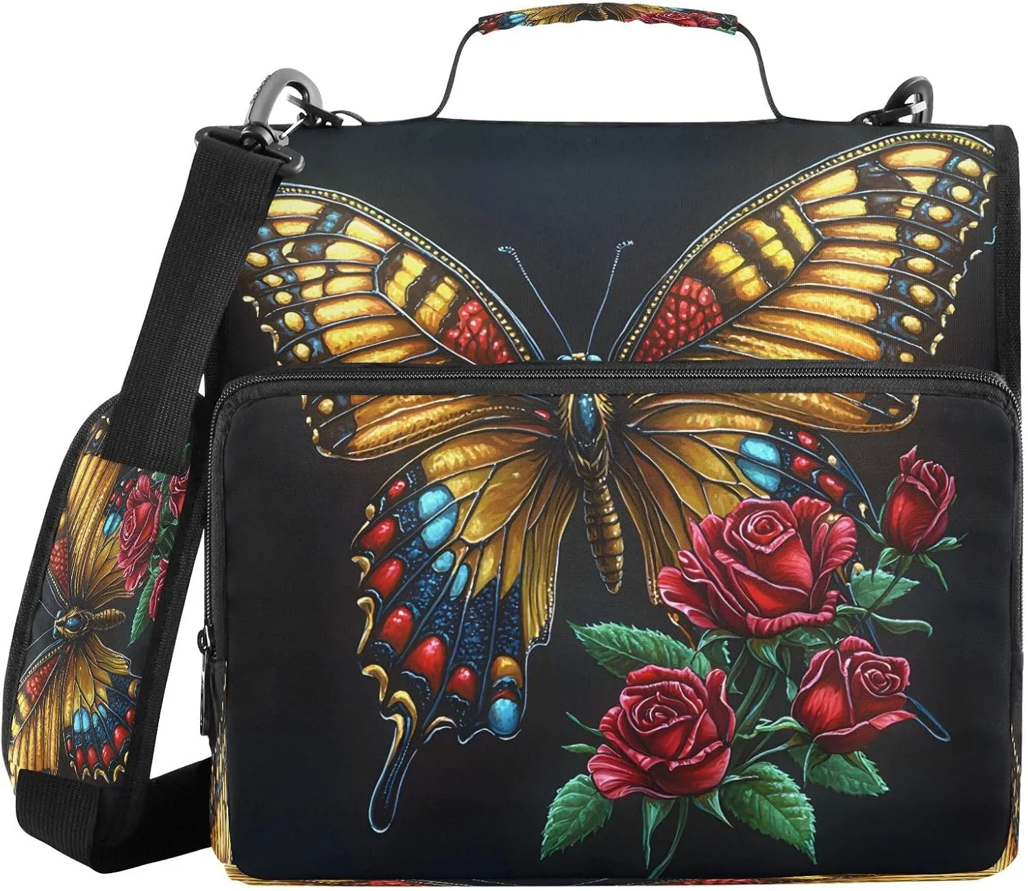 ALAZA Golden Butterfly Red Rose Travel Duffel Bag for Women Men Sports Gym Bag with Shoe Compartment Tote Weekender Overnight Bag with Wet Pocket for Travel, Gym,Yoga,Swimming