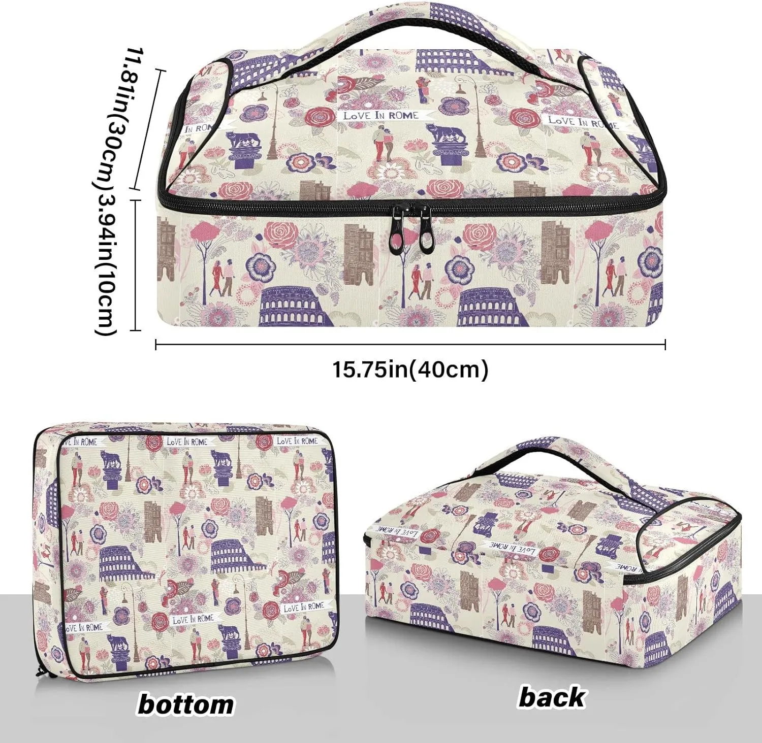 ALAZA Insulated Casserole Carrier, Love in Rome Lunch Bag for Potluck Parties, Picnic and Cookouts