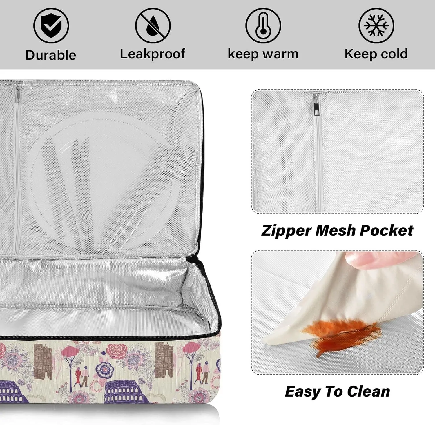 ALAZA Insulated Casserole Carrier, Love in Rome Lunch Bag for Potluck Parties, Picnic and Cookouts