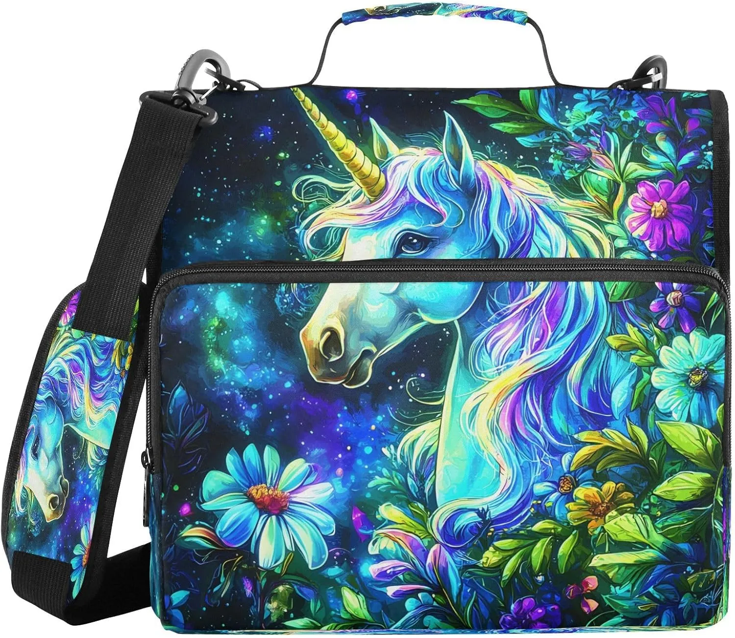 ALAZA Magic Unicorn Flower Leaves Travel Duffel Bag for Women Men Sports Gym Bag with Shoe Compartment Tote Weekender Overnight Bag with Wet Pocket for Travel, Gym,Yoga,Swimming