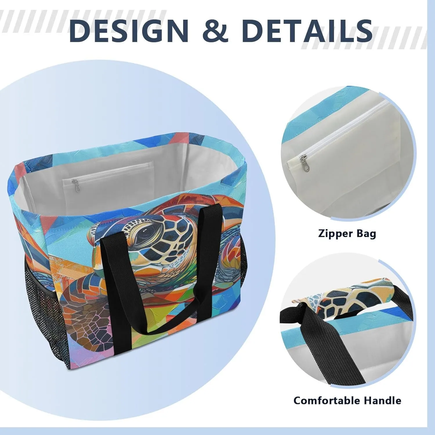 ALAZA Turtle Flower Waterproof Beach Tote Bags