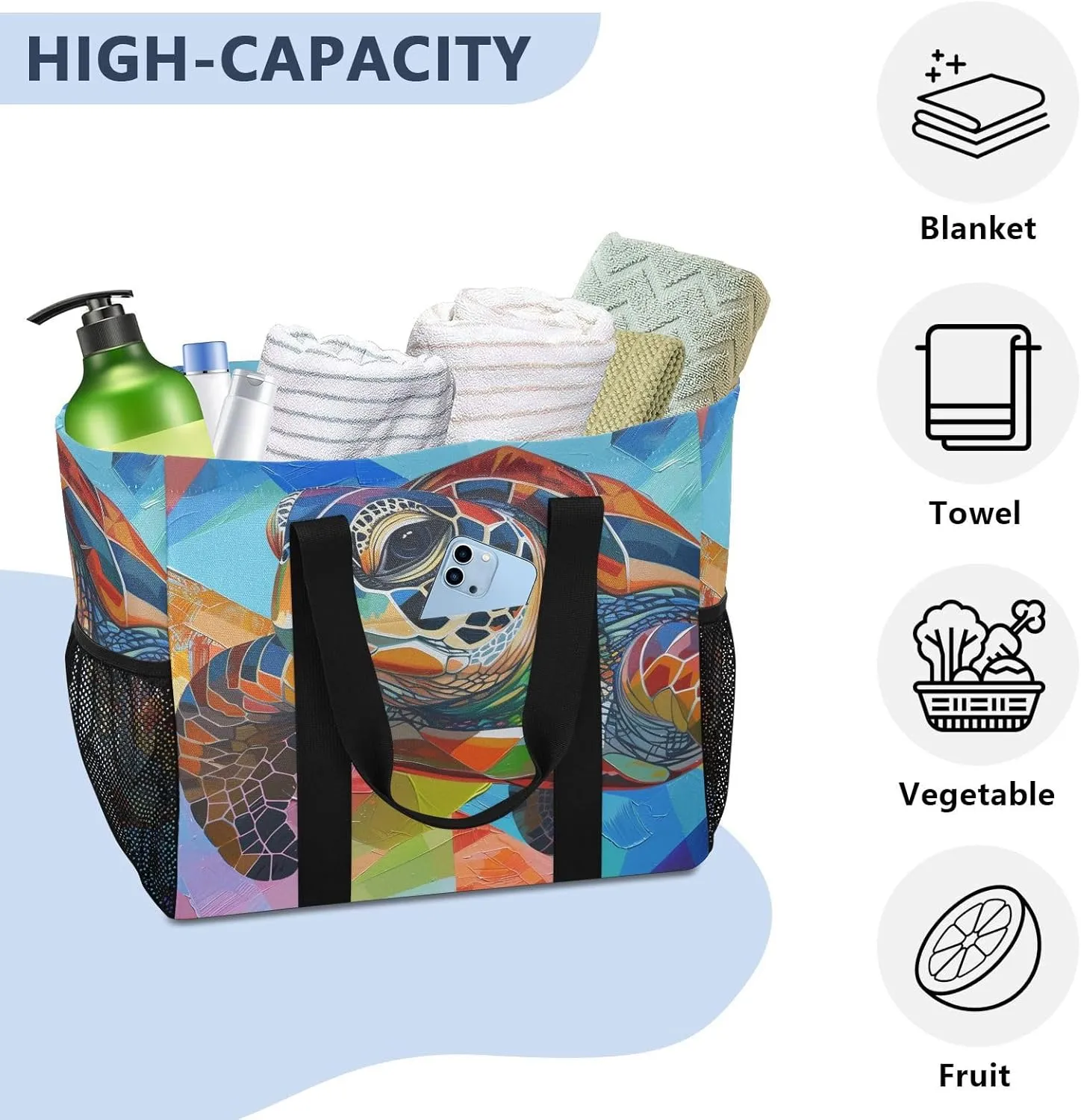 ALAZA Turtle Flower Waterproof Beach Tote Bags