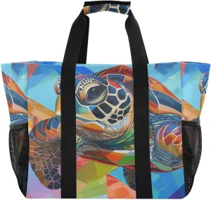 ALAZA Turtle Flower Waterproof Beach Tote Bags