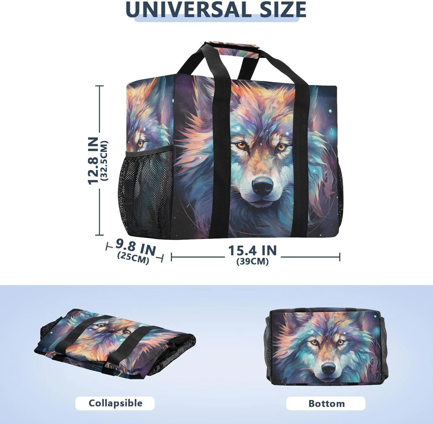 ALAZA Wolf Portrait Flower Waterproof Beach Tote Bags