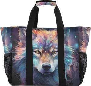 ALAZA Wolf Portrait Flower Waterproof Beach Tote Bags