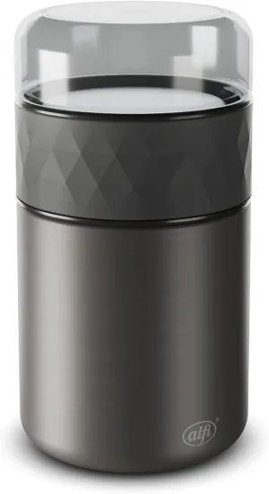 alfi Thermal Food Container, Lunch Pot, Endless, Stainless Steel, Black, 350 ml   150 ml Snack Pot for Toppings, Food Container for Cereal on The Go, Leak-Proof, BPA-Free, 5 Hours Hot, 10 Hours Cold