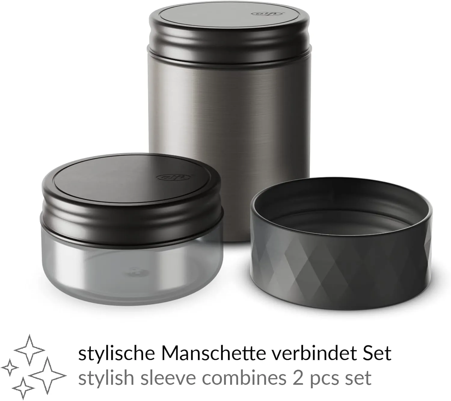 alfi Thermal Food Container, Lunch Pot, Endless, Stainless Steel, Black, 350 ml   150 ml Snack Pot for Toppings, Food Container for Cereal on The Go, Leak-Proof, BPA-Free, 5 Hours Hot, 10 Hours Cold
