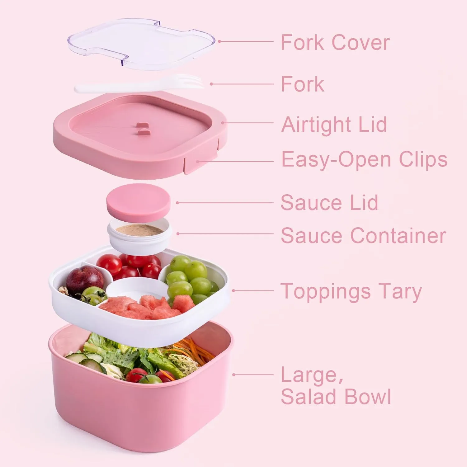 All-in-One Bento Box Container - Large 61-oz Adult Lunch Box with Bag, 4-Compartment Bento-Style Tray, 3-oz Sauce Container, and Reusable Fork - Dishwasher, Microwave (red)