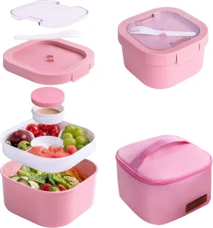 All-in-One Bento Box Container - Large 61-oz Adult Lunch Box with Bag, 4-Compartment Bento-Style Tray, 3-oz Sauce Container, and Reusable Fork - Dishwasher, Microwave (red)