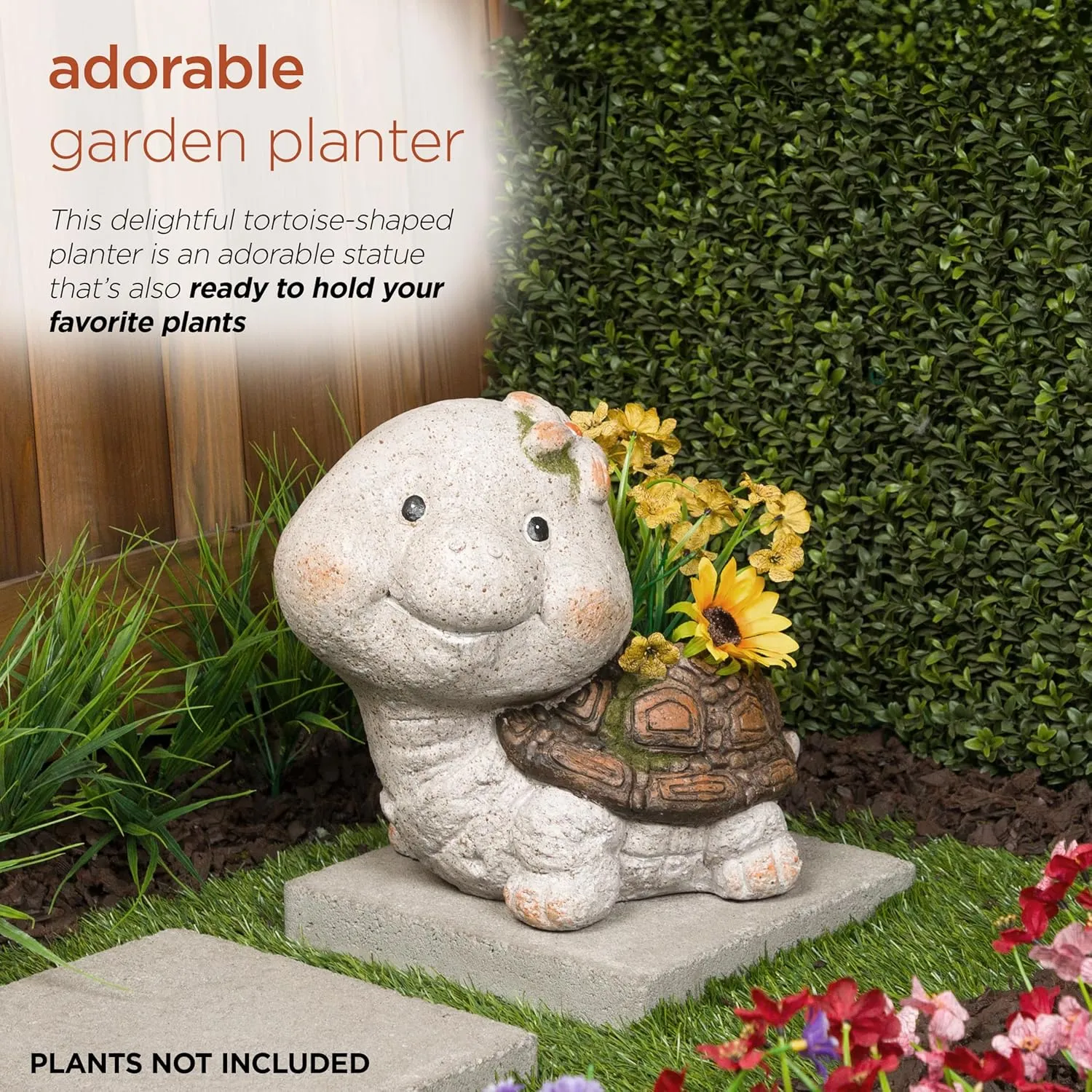 Alpine Corporation WQA1592 Blushing Tortoise Statue Planter w/Drainage Hole, Décor for Garden, Patio, & Lawn, 13" H, Gray