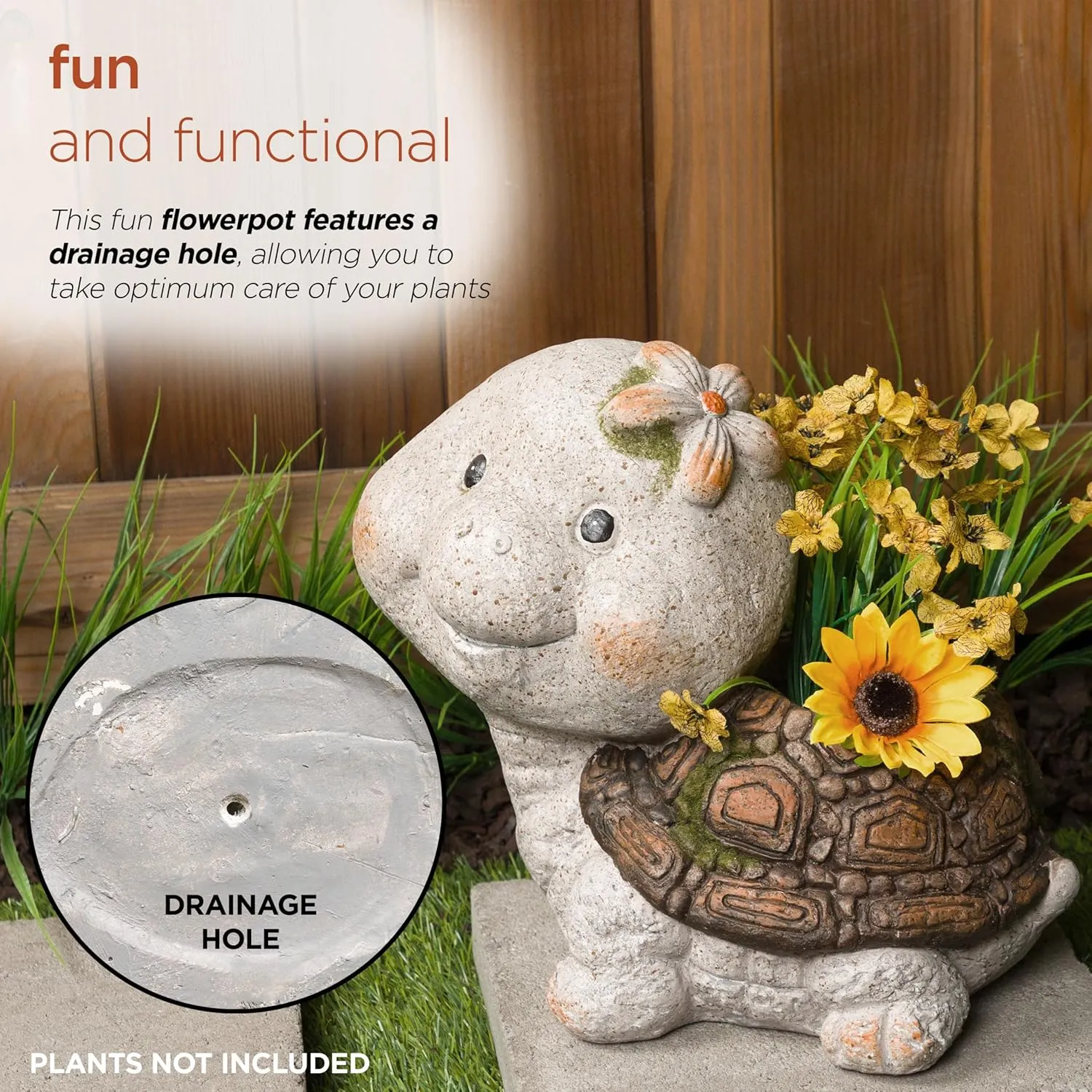 Alpine Corporation WQA1592 Blushing Tortoise Statue Planter w/Drainage Hole, Décor for Garden, Patio, & Lawn, 13" H, Gray